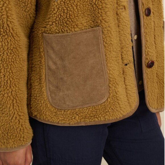 Alex Mill Sherpa Work Jacket Fleece Golden Khaki Brown Contrast Corduroy - Picture 2 of 5